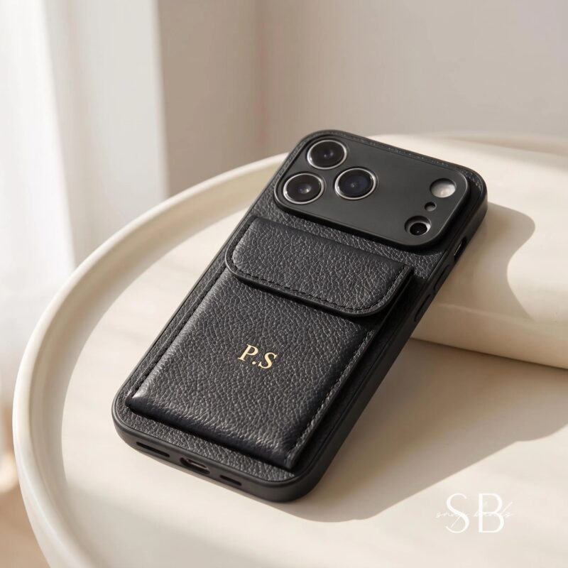 imgi_175_il_fullxfull.8178124466_iga9 Personalized Leather Case With Card Holder for iPhone 17 Pro, iPhone 16 15 14 13, Monogram Engraved Vegan Leather Phone cases, Gift idea